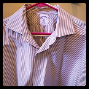 BB gently used dress shirt maroon and bl stripes